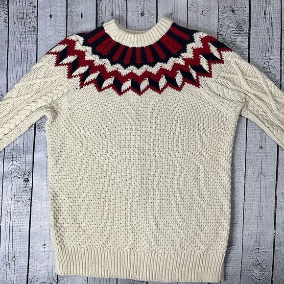 J. Crew Factory Cream Sweater with Red and Blue Pattern - Picture 2 of 4